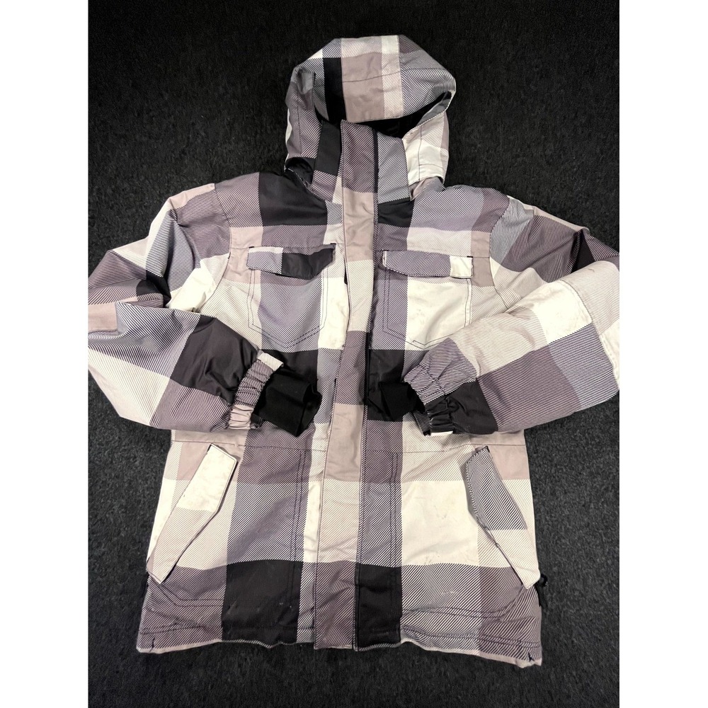 Pulse Winter Ski Jacket Youth Large 16 18 Gray Black Plaidโ Pockets Hooded Coat